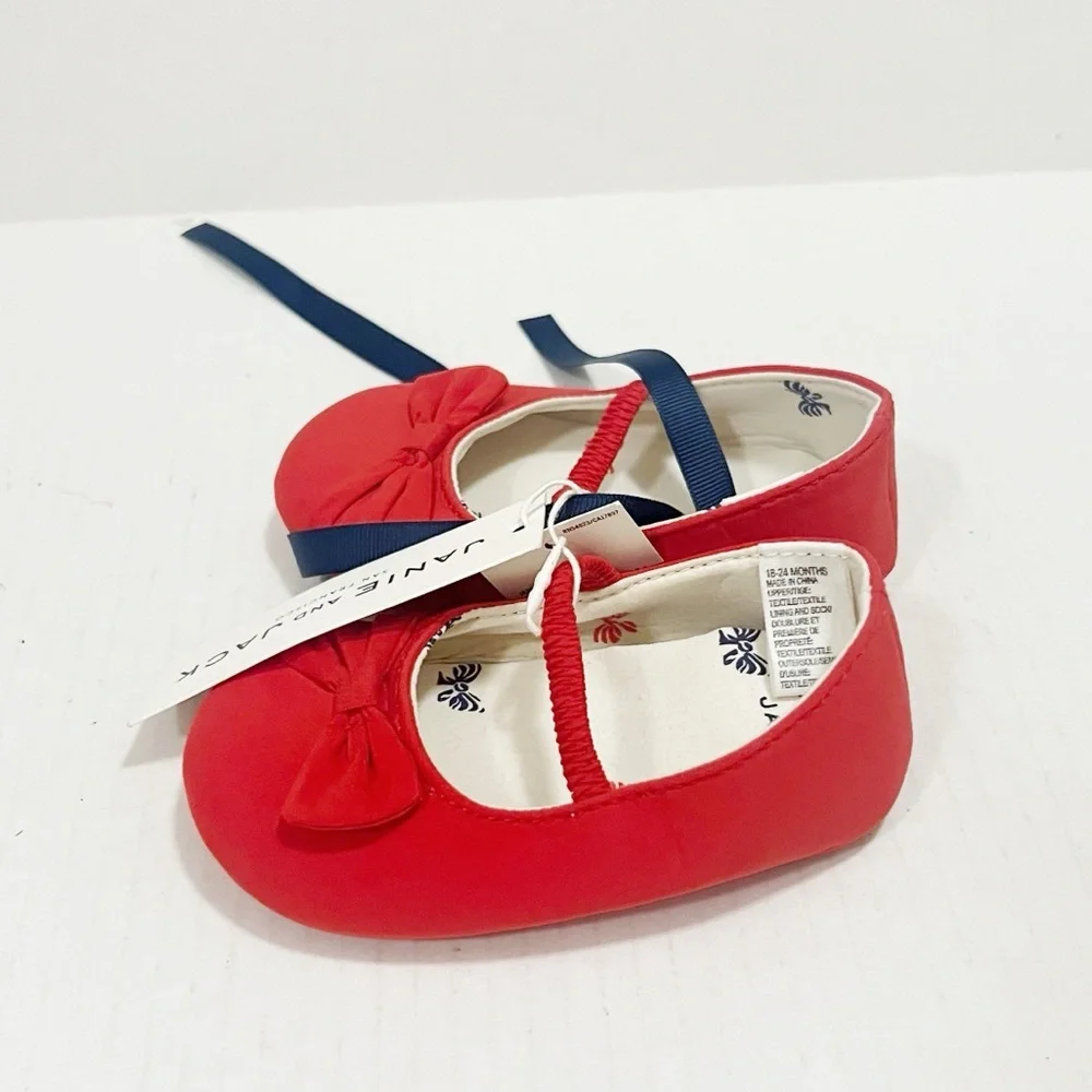 NWT Janie and Jack Red bow strap Flats shoes baby girl size 18-24 months